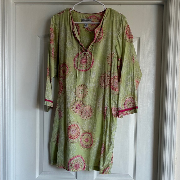 Oscar de la Renta Pink Label Medallion Print Tunic Kaftan Green Pink Size M - Picture 5 of 9